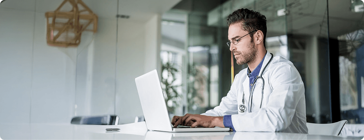 Healthcare professional using VR technology in a modern clinical setting